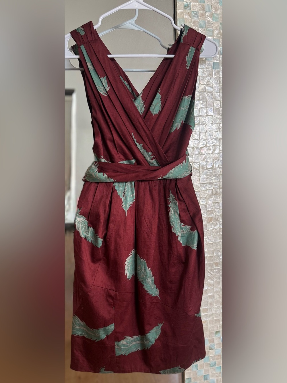 Marc by Marc Jacobs Maroon Boho Feather Print Halter Dress Sz 0